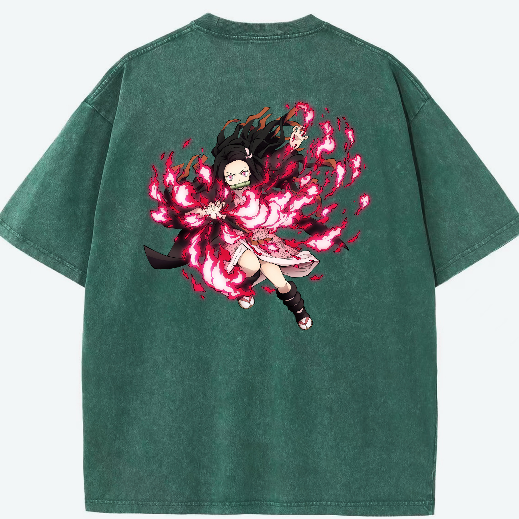 （画像用） 鬼滅の刃（きめつのやいば）竈門 禰󠄀豆子／かまど ねずこ Kamado Nezuko 綿100% ヴィンテージ風 半袖Tシャツ（背面プリント）
